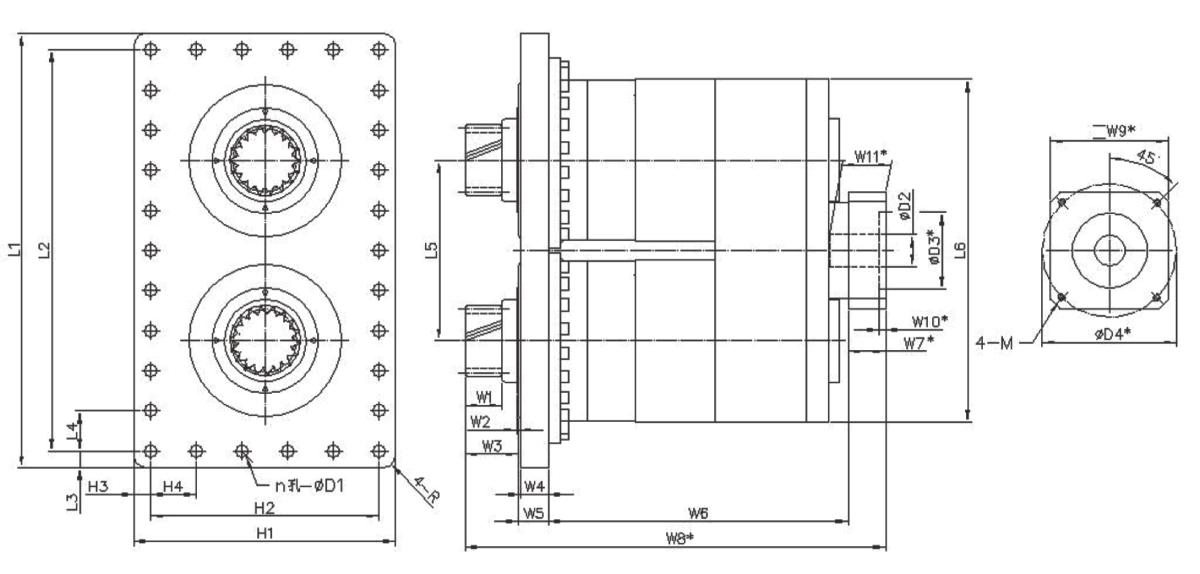 Structural dimensions of 2-stage ratio of BMU inline planetary gear reducer Structural dimensions of 2-stage ratio of BMU inline planetary gear reducer