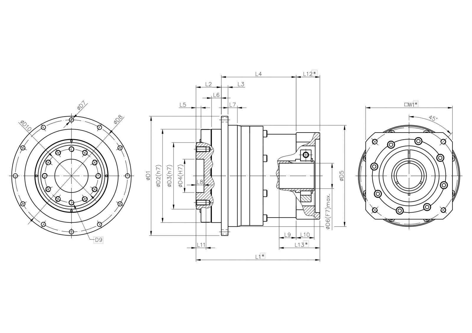 structural dimensions of 2-stage ratio of DG plate-design planetary reduction gearbox