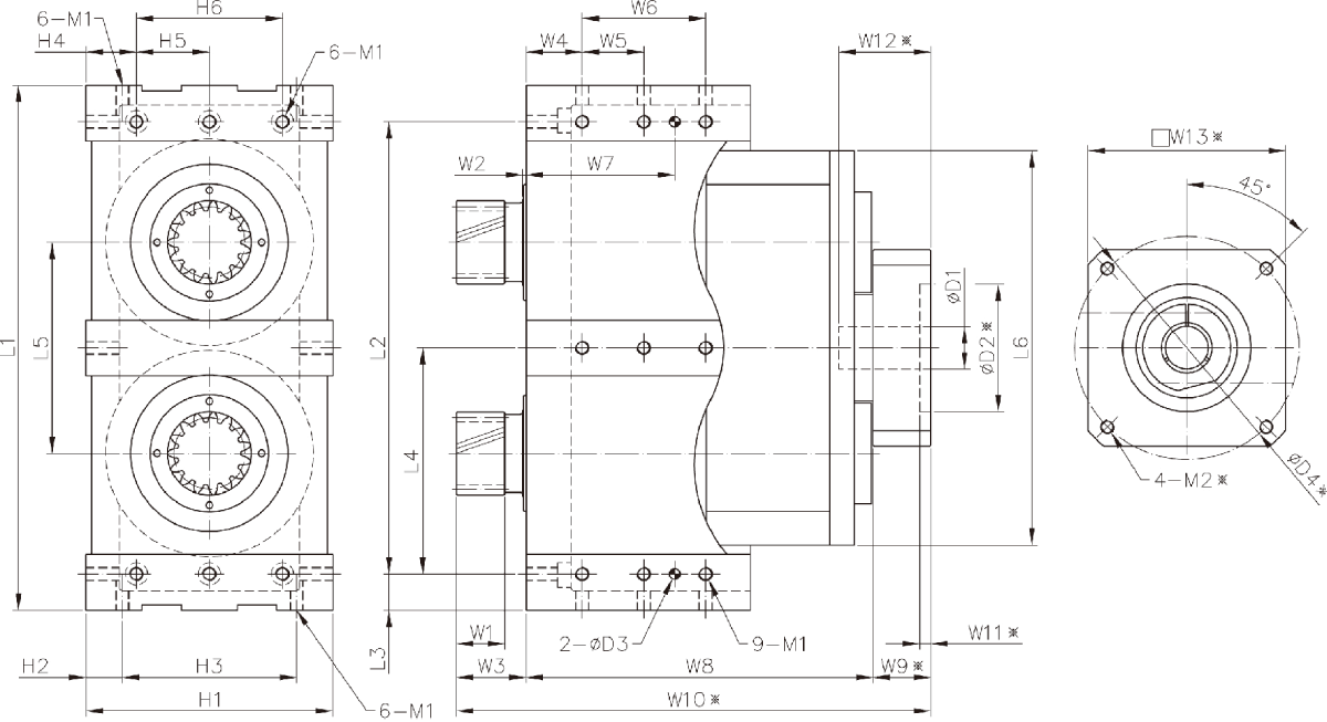 Structural dimensions of 2-stage ratio of DMU backlash-free planetary gearbox Structural dimensions of 2-stage ratio of DMU backlash-free planetary gearbox